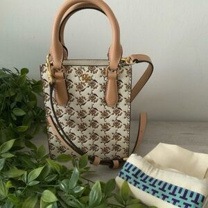 TORY BURCH BLAKE FLORAL PRINTED MINI SHOPPER CROSSBODY CURLY DITSY LOGO EXC!!